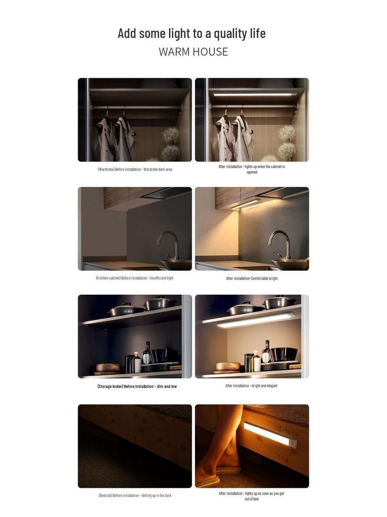 Ultradünner wiederaufladbarer magnetischer LED-Lichtstreifen für Kleiderschrank/Schrank mit Bewegungssensor, keine Verkabelung erforderlich