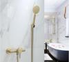 Tuqiu Bathroom Shower Faucet Set Wall Mounted Brushed Gold Shower Faucet, Bathroom Cold and Hot Bath and Shower Mixer Taps Brass