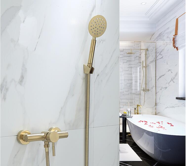 Tuqiu Bathroom Shower Faucet Set Wall Mounted Brushed Gold Shower Faucet, Bathroom Cold and Hot Bath and Shower Mixer Taps Brass