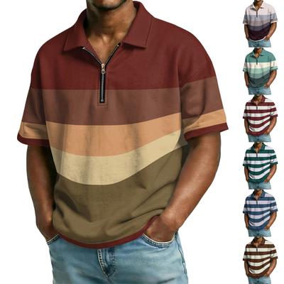Men's Casual Collared Zipper Neck Short,Sleeve Top