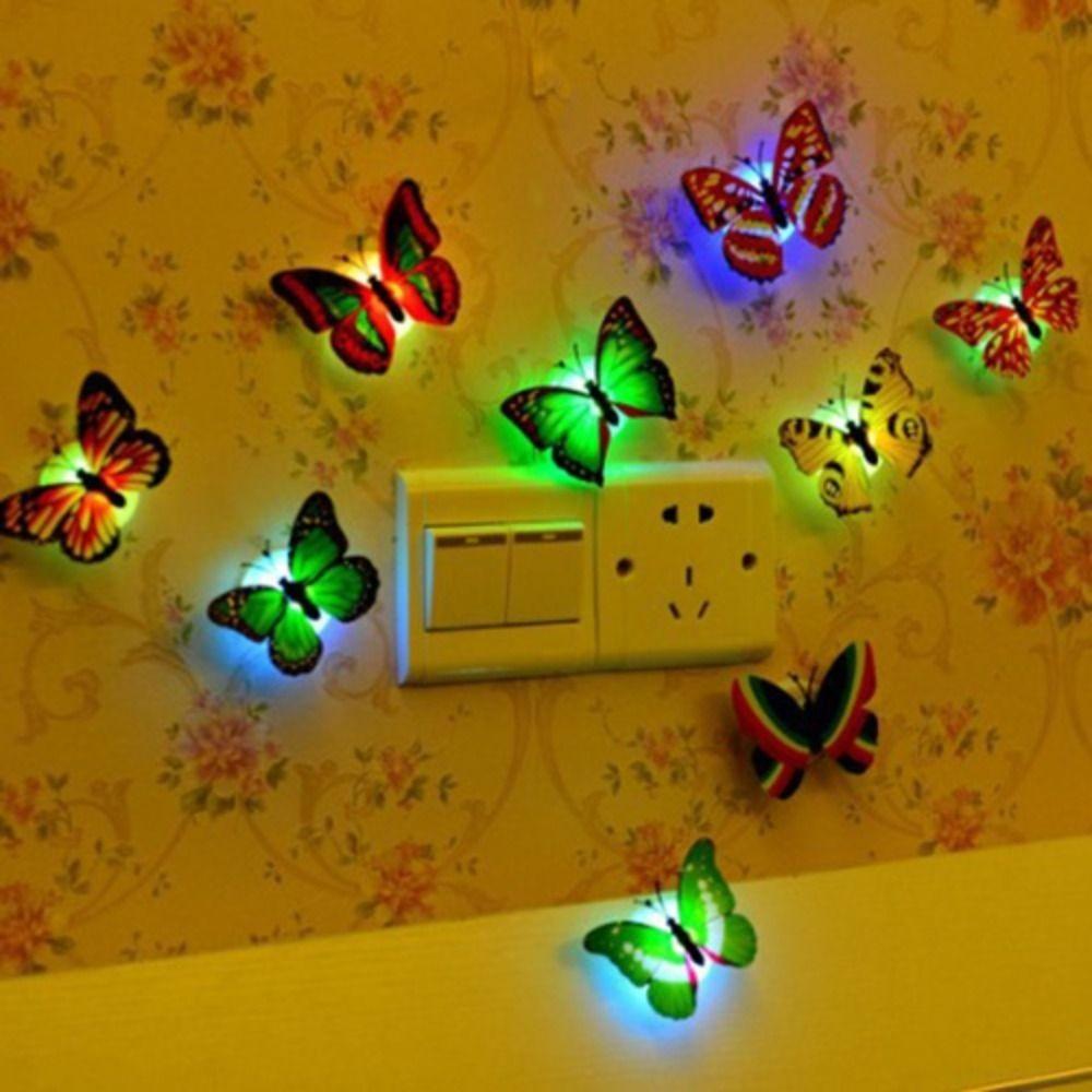 Paste Style Little Night Light Random Color LED Butterfly Lamp  Home Decoration
