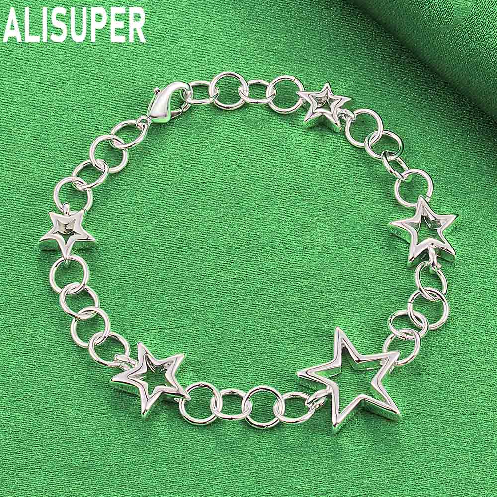 925 Sterling Silver Star-Shaped Side Chain Bracelet Gift Jewelry