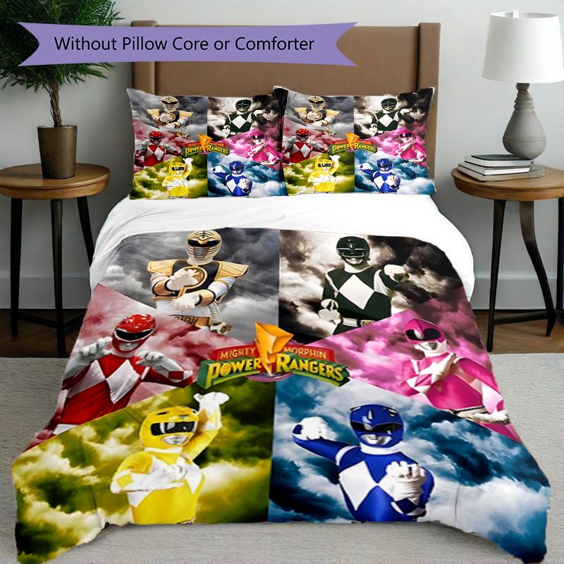 3-teiliges Bettbezug-Set (1 * Bettbezug + 2 * Kissenbezug, ohne Kern),Mighty Morphin Power Rangers Druck Bettwäsche Set, Schlafzimmer Dekoration, Ganzjahres, Geburtstag