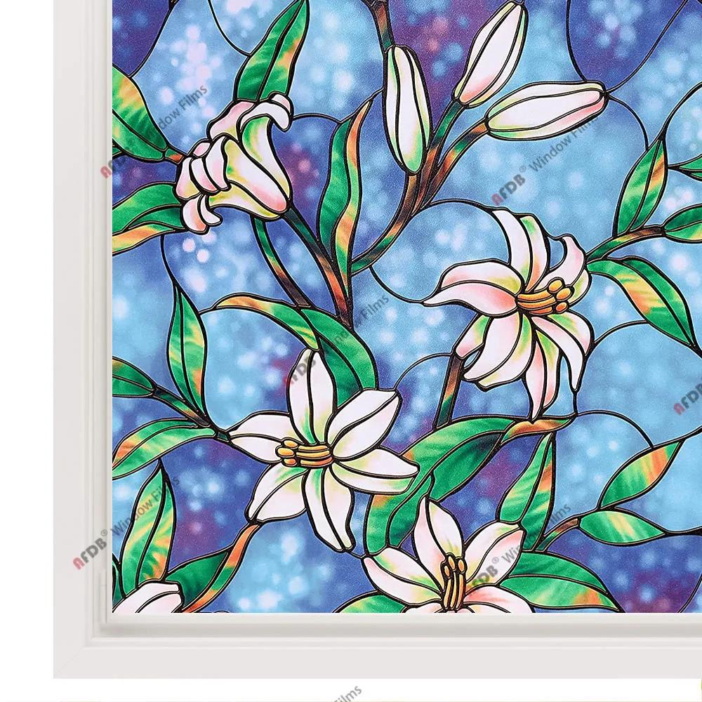 Sichtschutzfolie für Fenster, dekorativer Papieraufkleber, nicht klebend, Spitzenblumen-Aufkleber, für Zuhause und Büro, statisch haftende Glasfolie, Breite 90 cm
