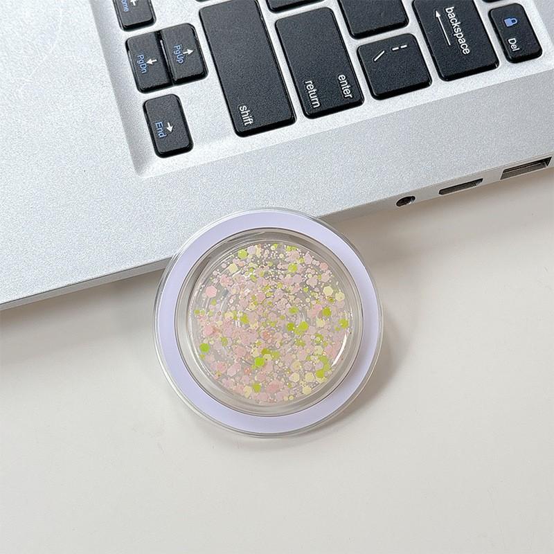

Circular Colored Glitter Mobile Airbag Holder With Magnetic Suction Stretchable Transparent Korean Ins Style Desktop Creativity
