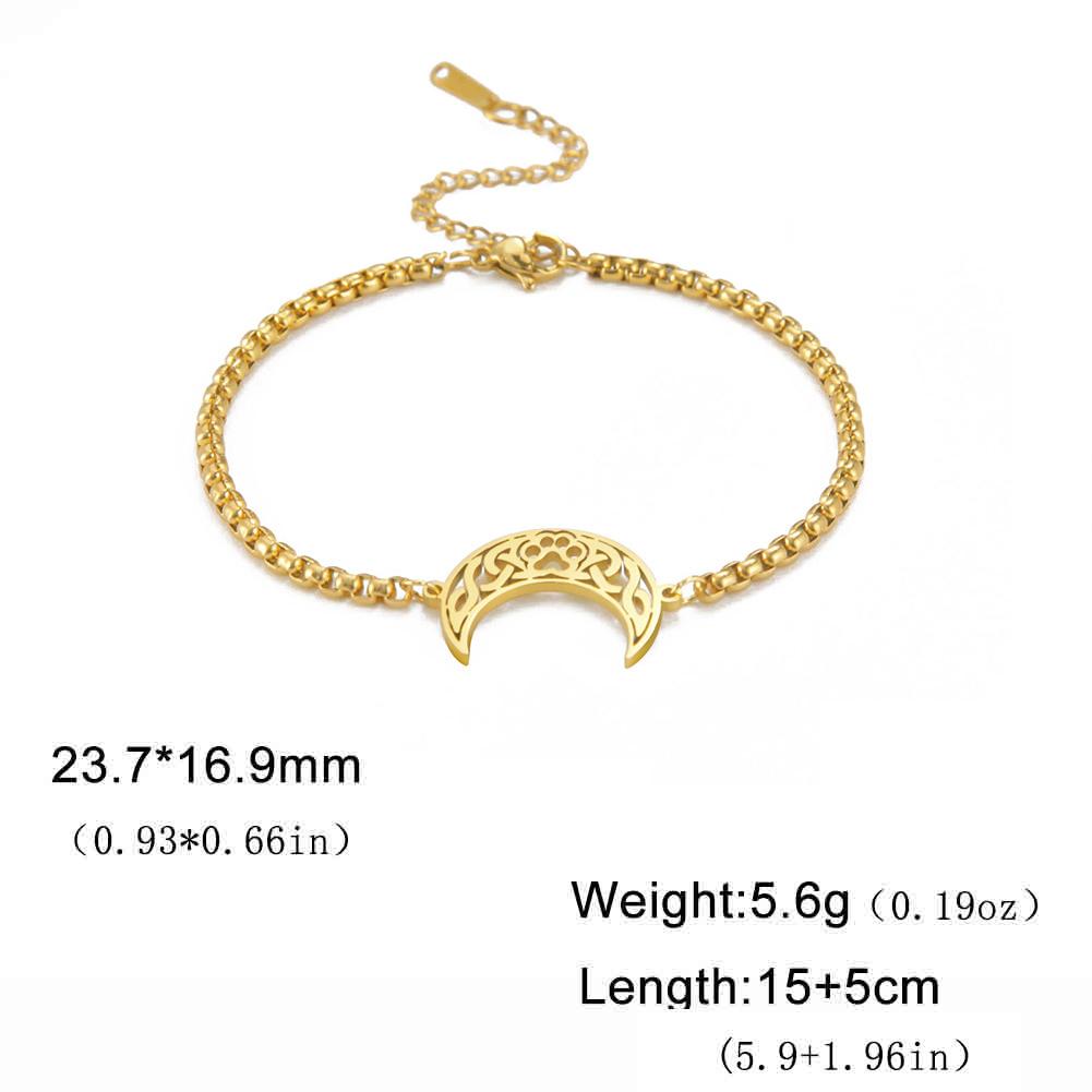 Cat Paw Charm Crescent Moon Bracelets for Women Figaro Box Chain Bracelet Celtic Knot Amulet Stainless Steel Trendy Jewelry Gift