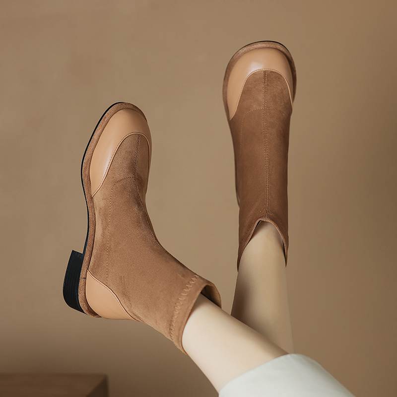 Krazing Pot Flock Autumn Winter Shoes Low Heels Size 43 Stretch Boots Back Preppy Style Street Wear Elastic Ankle Boots