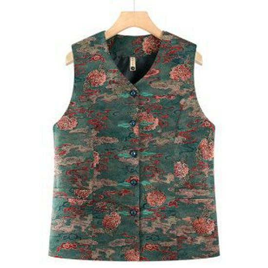 

Chinese Style Vest: Warm Spring & Autumn Cape Coat for Middle-Aged and Elderly Women - Stylish Tang Suit for Mothers & Grandmothers 4XL зелений