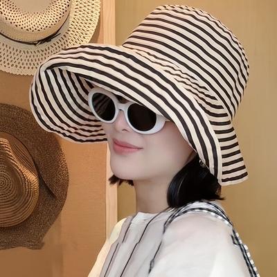 Professional Women's Spring and Summer Sun Hat Foldable Striped Design with Wide Brim UV Protection Perfect for Outdoor Travel