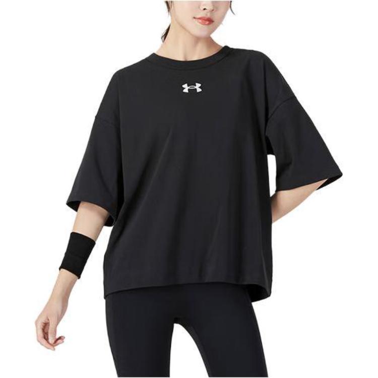 Under Armour Einfarbig Rundhals Locker Geschnitten Kurzarm Sport T-Shirt Damen Oberteile Schwarz 1376554-001