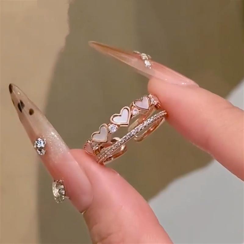 Zircon Fritillary Love Double Open Ring Sweet Elegance Versatile Index Finger Ring Light Luxury High Sense Ring