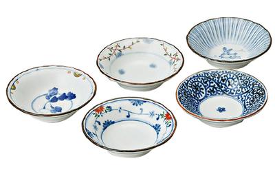 Tigela Pequena Saikaitoki Hasami Ware 5 Perfeita como Presente ou Aniversário Elegante Micro-ondas e Lava-louças Feito em Produto 31988 Conjunto, 9,5cm Diâmetro,