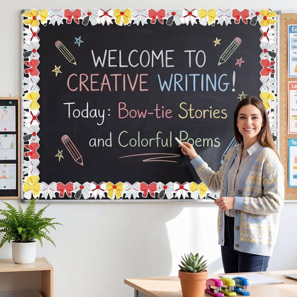 Self-Adhesive Bulletin Board Trim Colorful Bow Poster Border Stickers  for Classroom Decorations