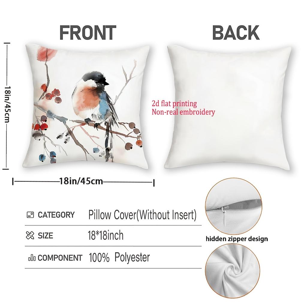1/4pcs Bird-Patterned 2d Flat Printed Pillowcases Sofa Cushion Cover Home Bedroom Room Decoration