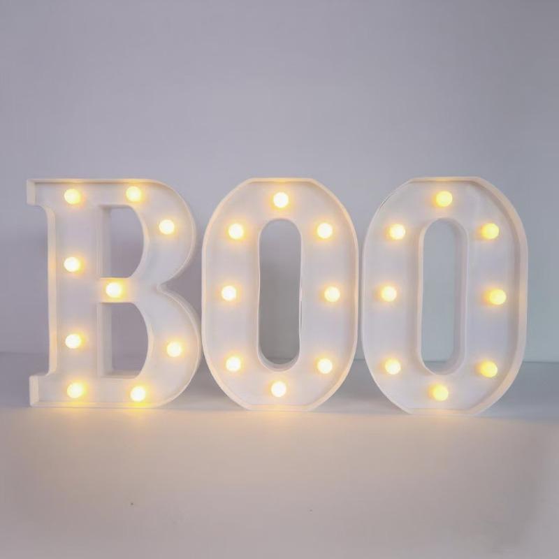 

Halloween Decorations Indoor-3 LED Marquee Light Up Letters Black Boo Sign Letter Lights for Home Indoor Kitchen Fireplace Party білий