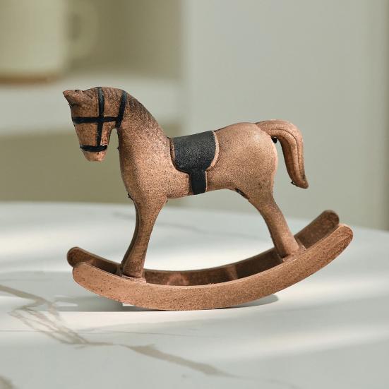 Yousheng Wooden Rocking Horse Figurine Vintage Wood Carving Pony Statue Sculpture Home Office Desktop Decoration Ornament