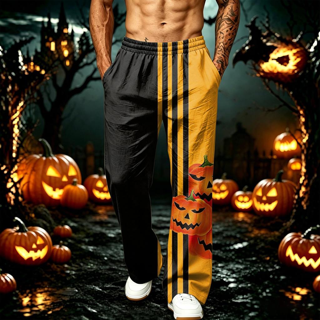 Men's Loose Fit Joggers with Pockets Halloween Printed Sweatpants for Casual Workout