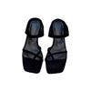 Soft leather version~ Simple casual cover toe with sandals women's retro versatile square head wedge heel wear cool slippers
