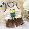 Baby Summer Cotton Sleeveless Shorts Set With Cartoon Prints For Toddler Boys And Girls