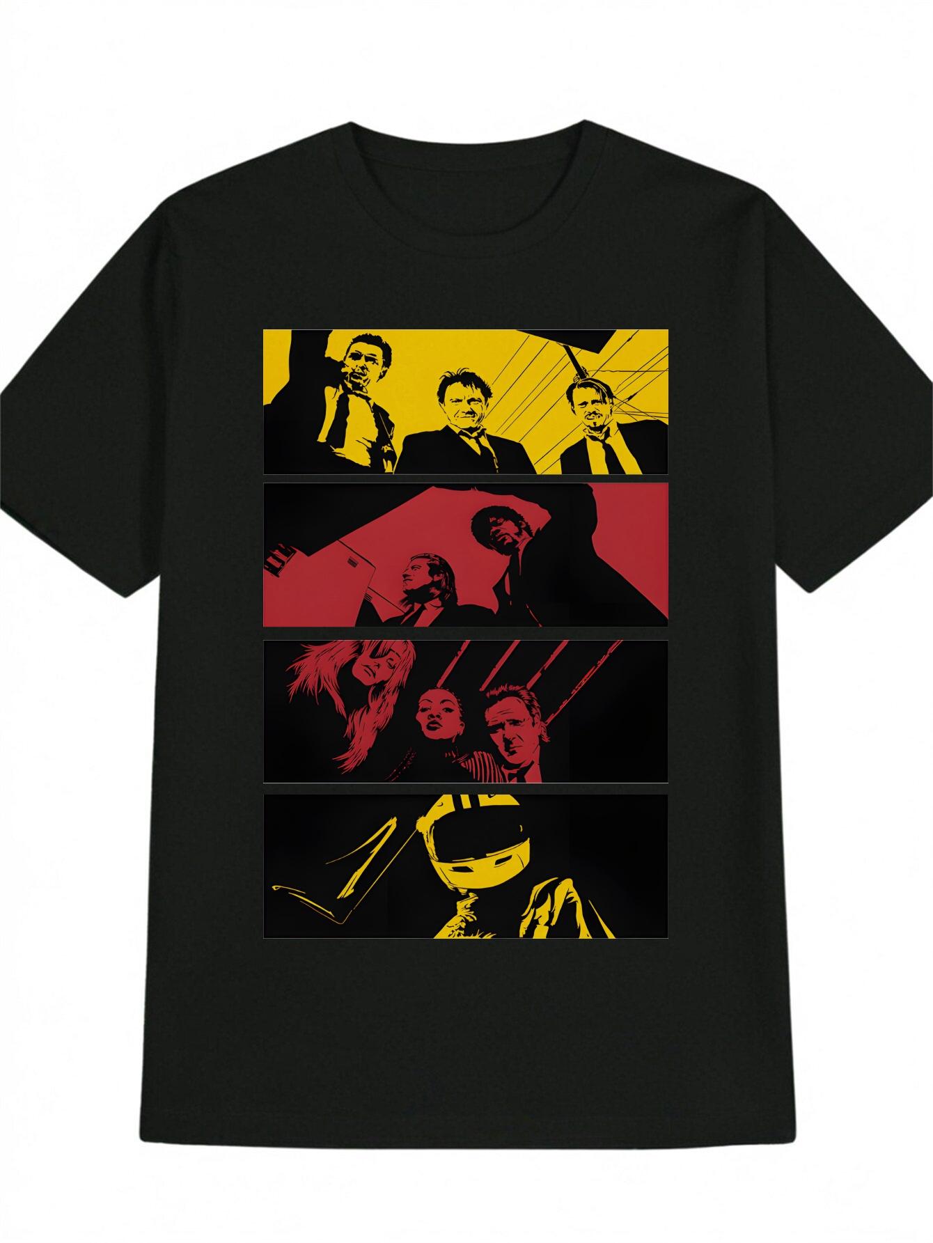 Casual Round Neck T-shirt with Stylish Portrait Print - Black Short Sleeve XXXL