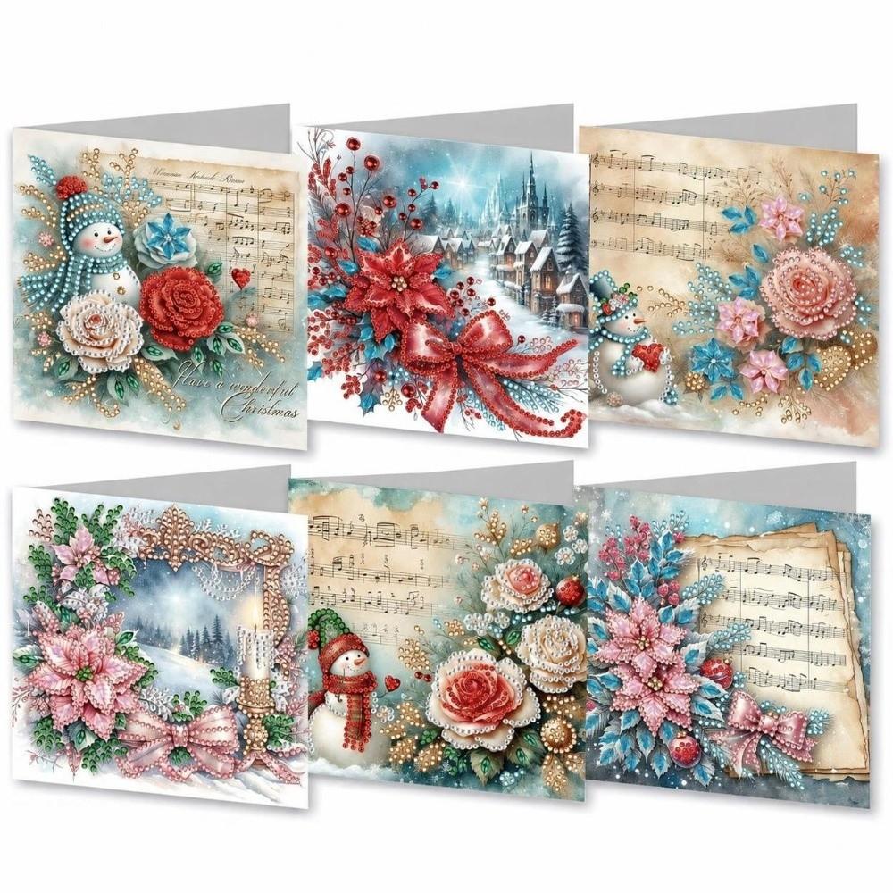 6Pcs/Set 2D Flat DIY Diamond Painting Greeting Card Kit Rhinestone Decorated Flower Pattern Diamond Painting Greeting Cards