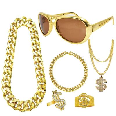 New Hip-Hop Punk Sunglasses & 18K Gold-Plated Elvis Necklace Set