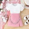 Süßes Mädchen-Set Frühling/Sommer Kinder-Oberteil + Unregelmäßiger Modischer Kurzer Rock Set