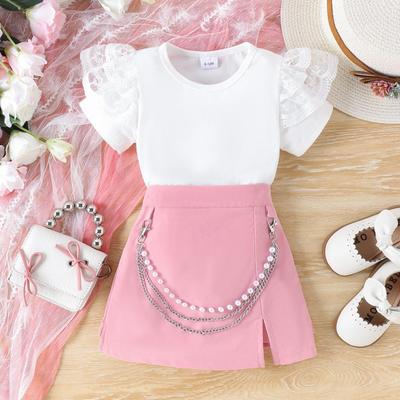 Sweet Girls' Set Spring/Summer Children's Top + Irregular Fashionable Short Skirt Set