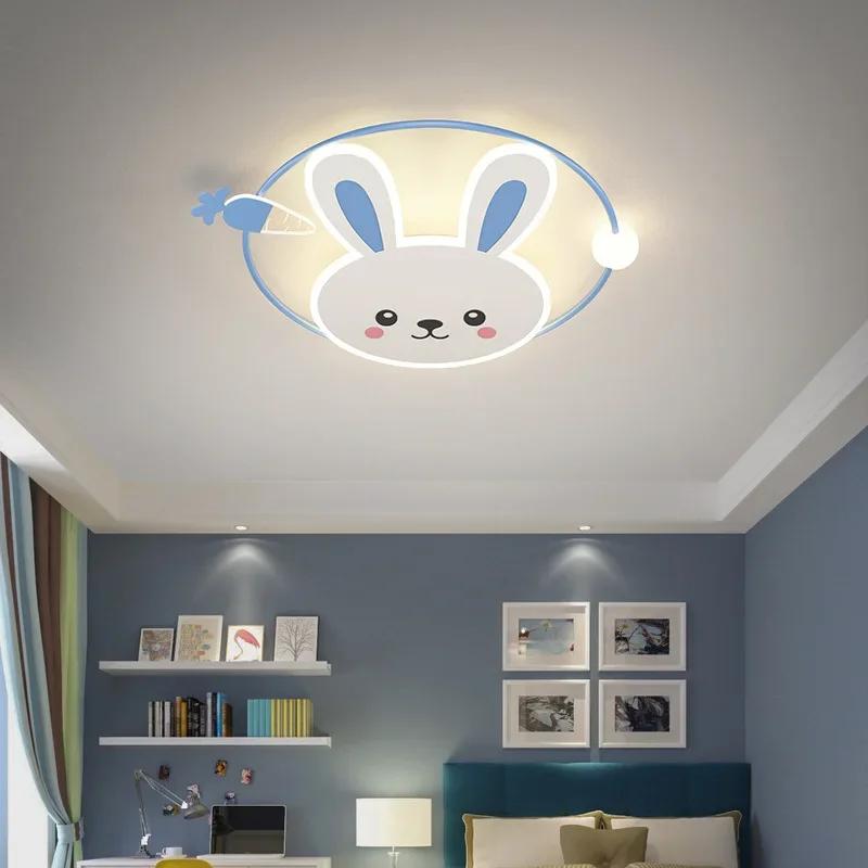 Nordic Children's Crescent Moon White Rabbit Ceiling Lamp Chandelier for Kids Room LED Lighting Home Decor Study Attic