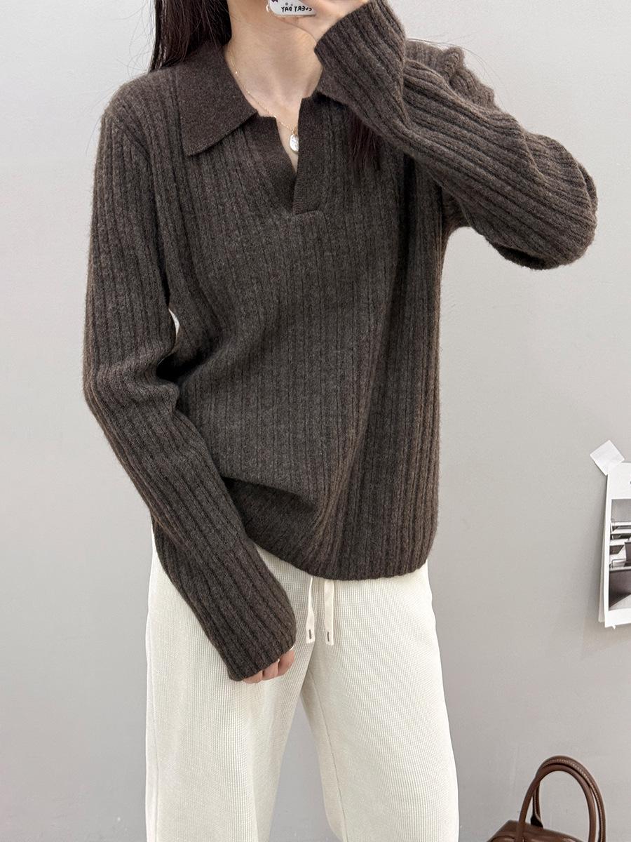 

PIUSTown Women s Korean Yak Down Polo Collar Sweater - Autumn 2025, Soft Knit Long Sleeve Top One size (suitable for 90-145 jin) каштановий/кавовий