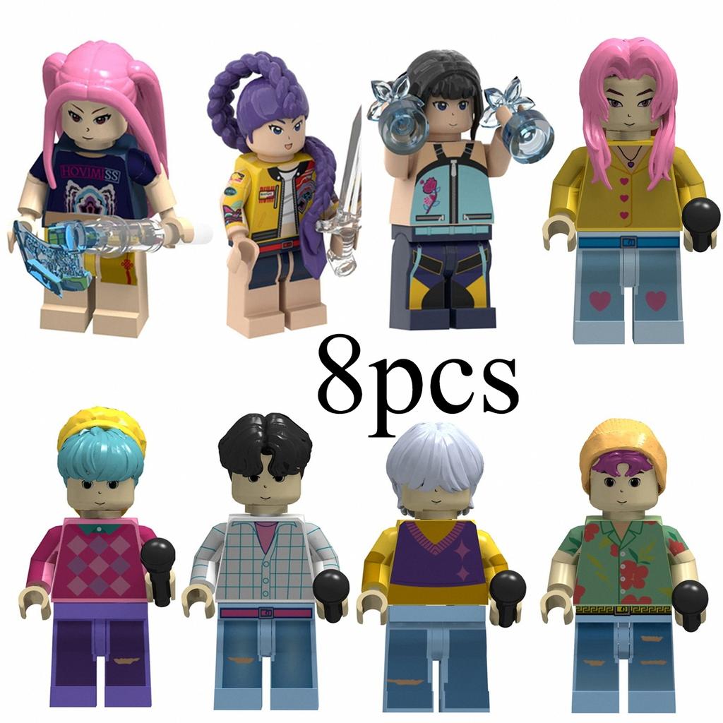 New 8pcs K-POP Demon Hunters Building Blocks Cute Mini Action Figure Head Assembly Toy Children's Educational Christmas Gift