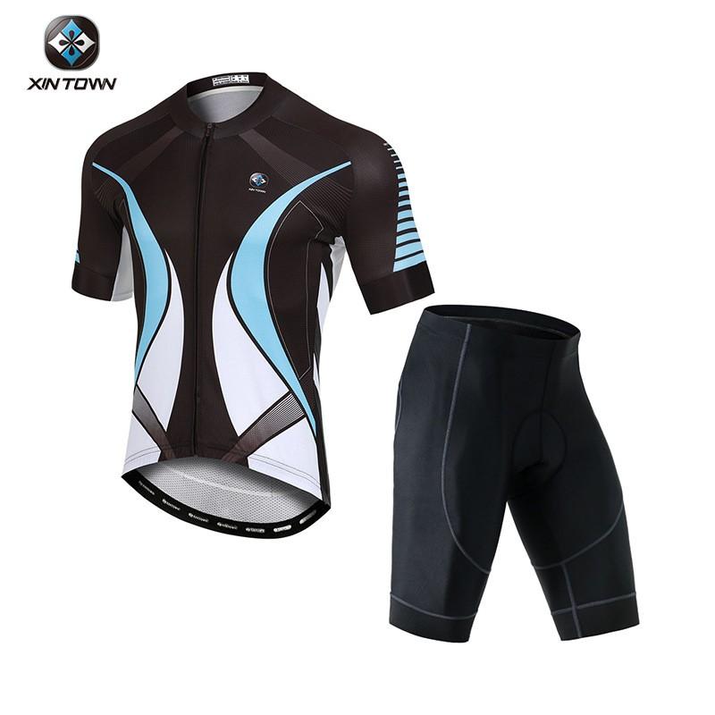 Mens Cycling Jersey Shorts Set - Quick-Dry Breathable Short Sleeve Kit Road Bike Riding In