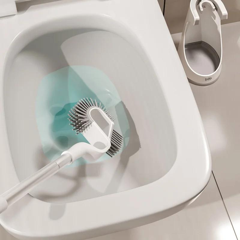 Vertical Silicone Toilet Brush with Bracket Long Handled TPR Bracket Set Household Artifact Bathroom Daily Cleaning Tool