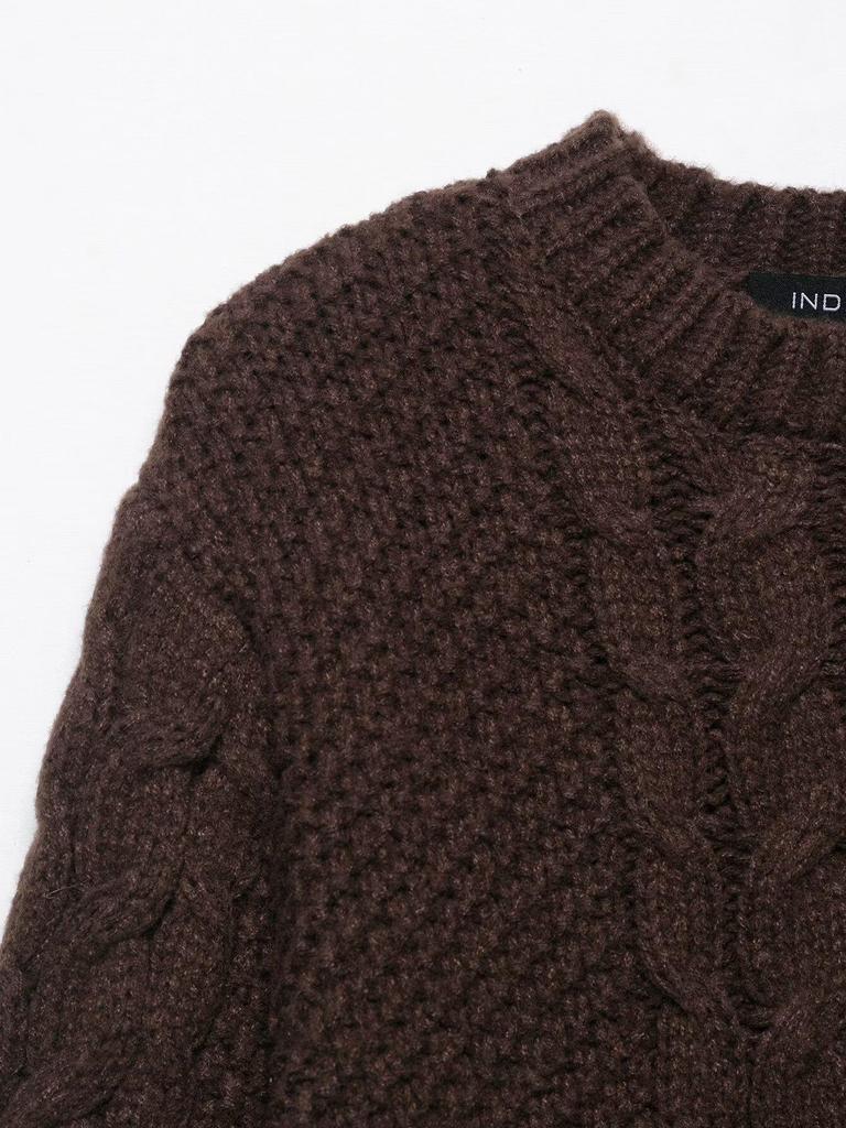 Retro European & American Style Cable Knit Sweater with Big Sleeves for Women