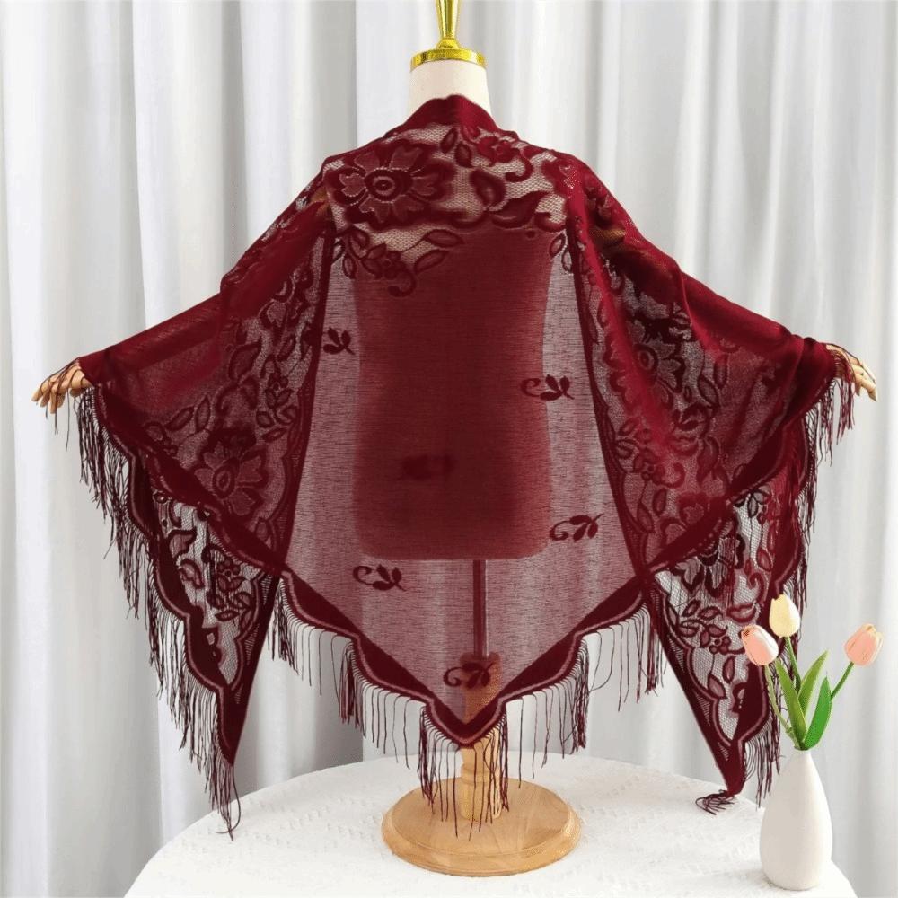 Hollow Lace Shawl Tassel Patchwork Triangle Scarf New Tulle Scarf