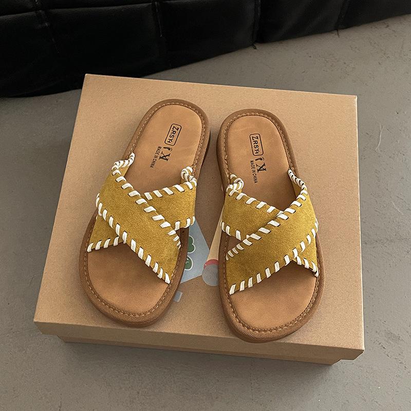 2025 Spring and Summer New Sparkling H-shaped Tow Popular Fashionable Thick-bottomed Sandals Versatile Flat-bottomed Heightening Open-toed Slippers