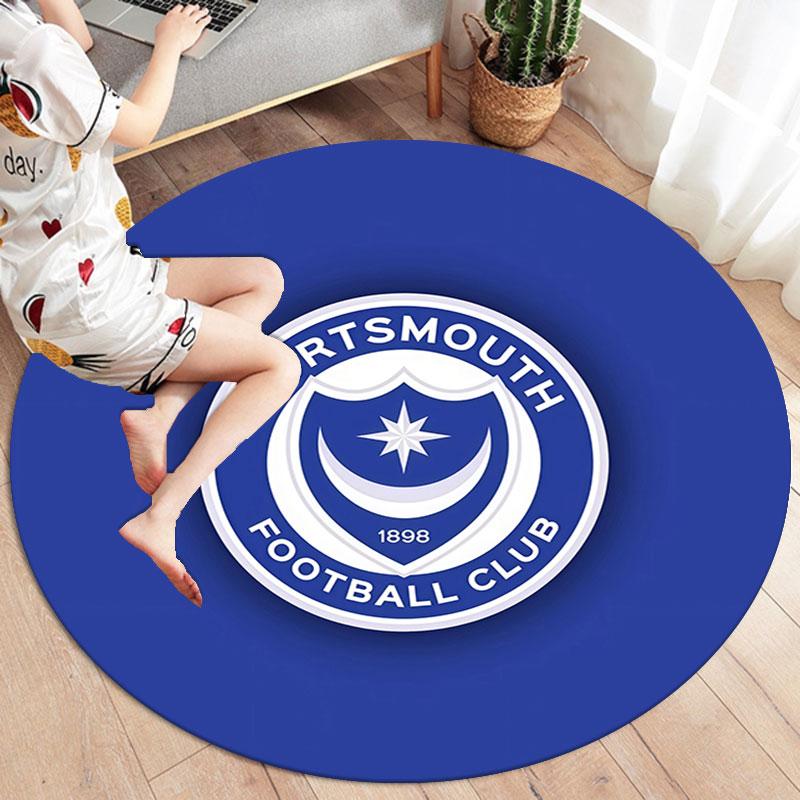 Portsmouth Football Club Round Area Rug,Carpet Rug for Living Room Bedroom Sofa Playroom Decor,Non-slip Floor Mat