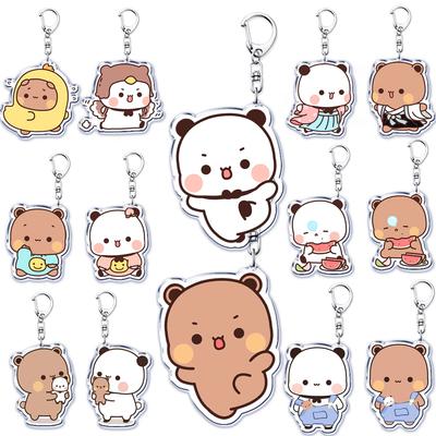 Cute White Grey Bubu Dudu Couple Bears Acrylic Keychains Ring for Accessories Bag Pendant Key Chain Jewelry Fans Lovers Gifts