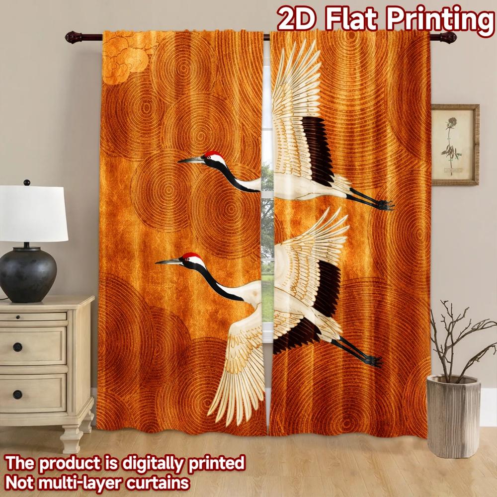 2D flat printing 2pcs Curtain Scene Curtains Flying Red-Crowned Cranes Digital Printed Polyester Drapes Party Decorations Use