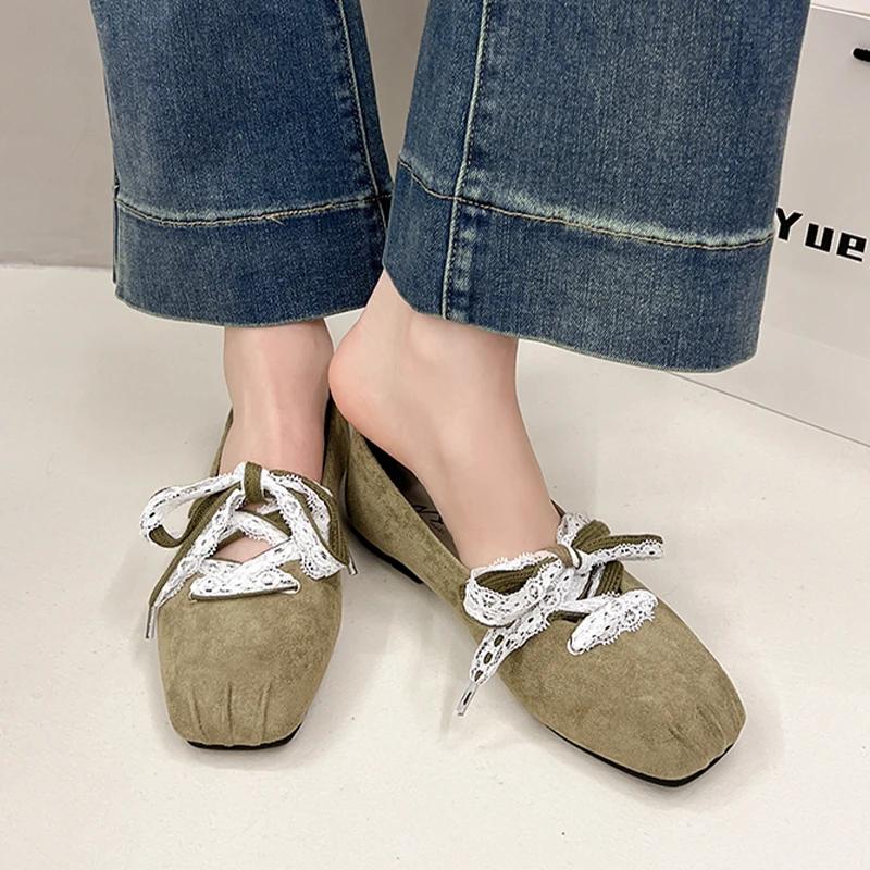 Square Toe Flats Ballet Dance Shoes Summer Shallow Sandals 2025 New Designer Casual Women Shoes Dress Cozy Mujer De Zapatillas
