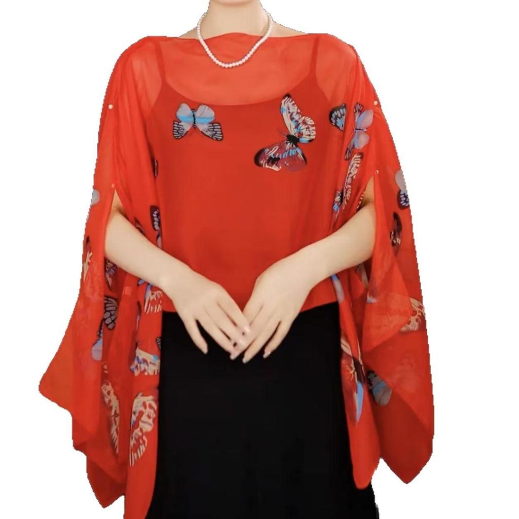 2025 Summer Women's Butterfly Print Silk Scarf and Sun Protection Shawl