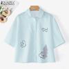 Blusa Casual de Verano de Manga Corta con Cuello Vuelto para Mujer