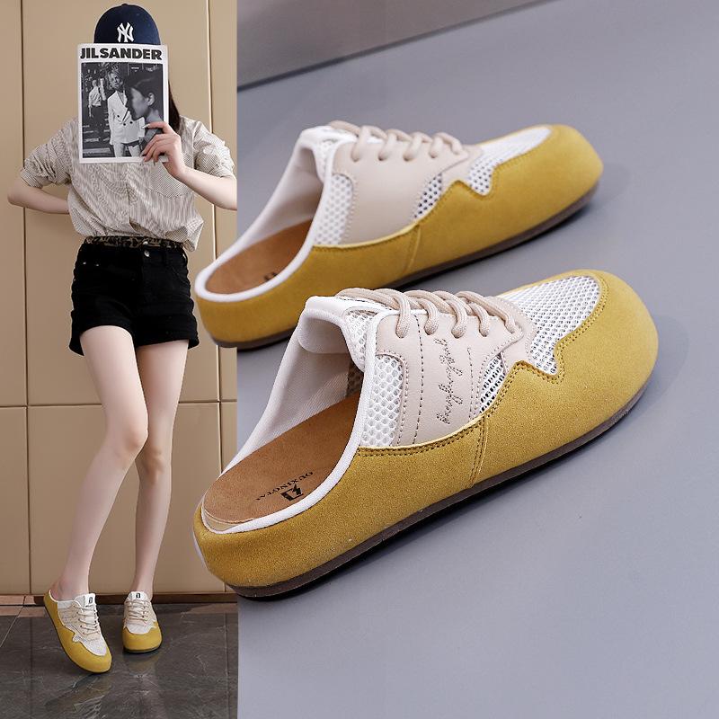 Fashion Summer Women's Shoes Fashion BaoTou Half Slippers Mesh Breathable Casual Shoes Walking Flat Slippers for Women Non Slip sneakers