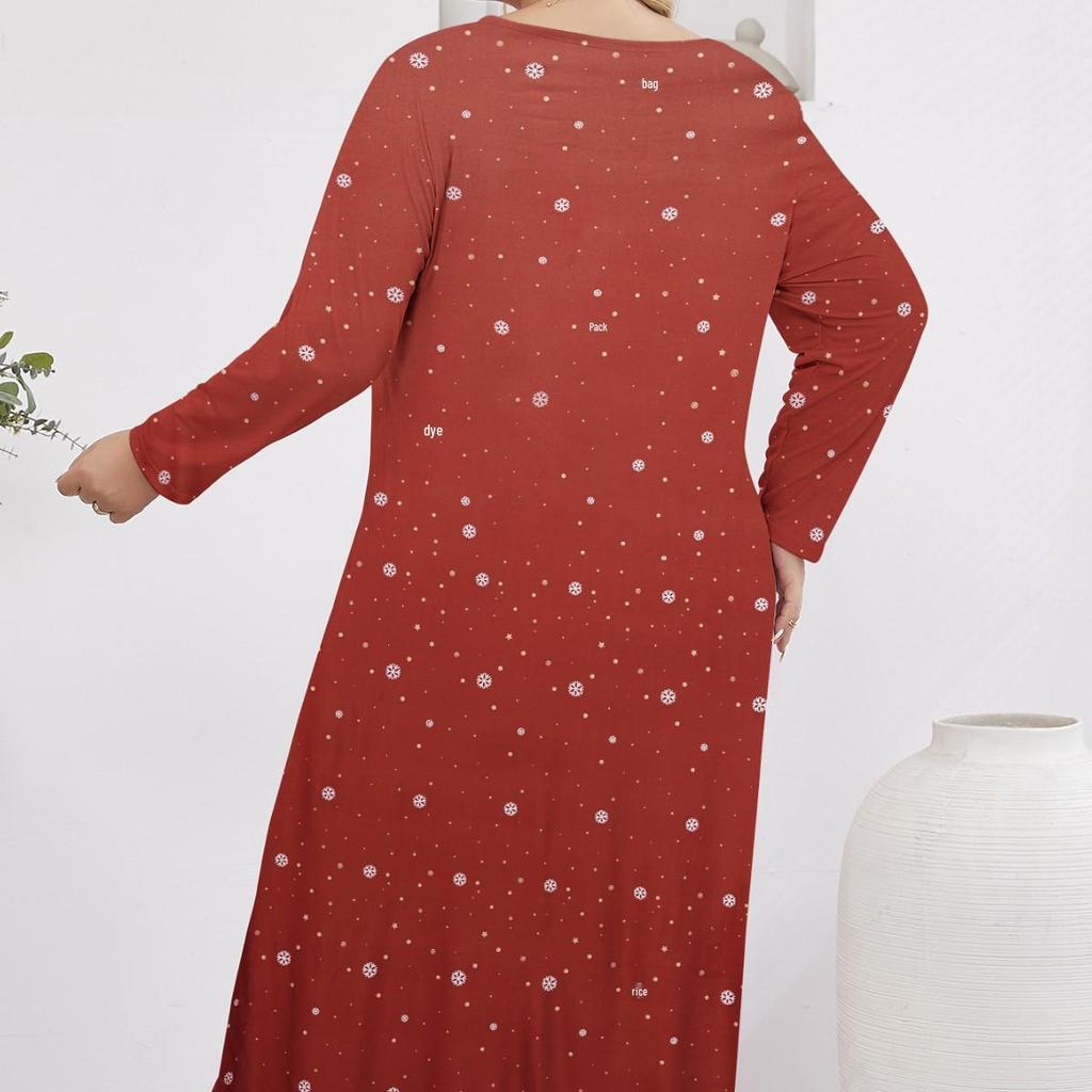 Dam Pyjamas i Plusstorlek för Jul - Lös Passform för Höst/Vinter Hemkläder