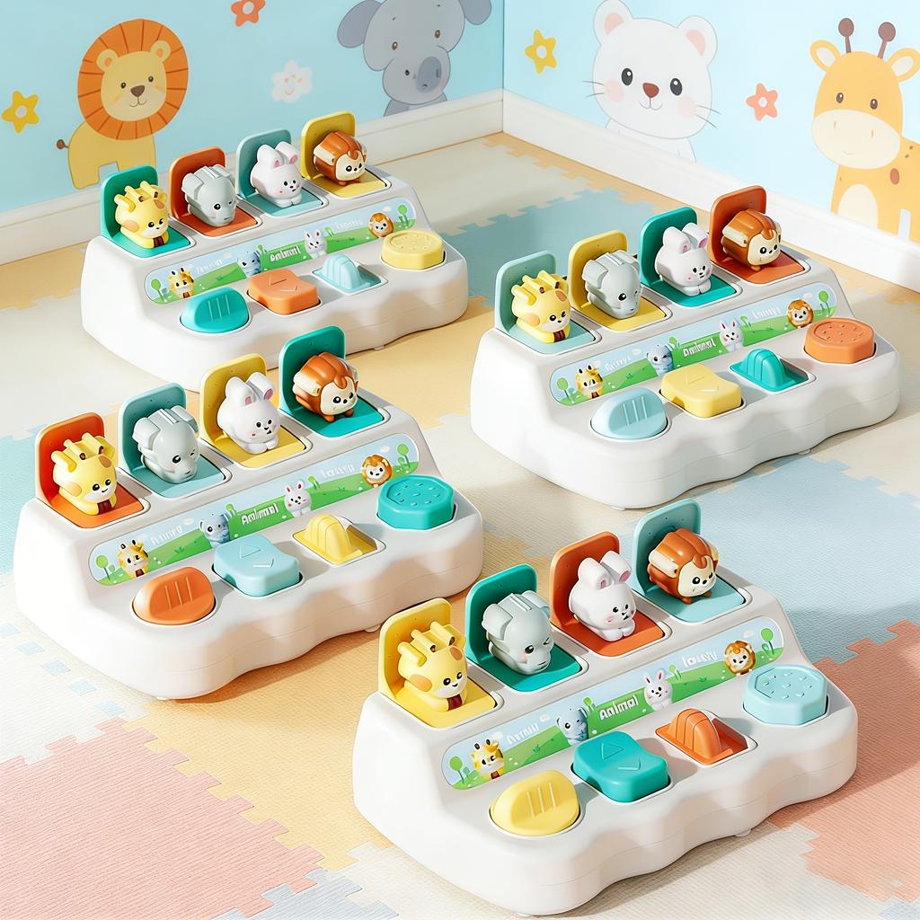 Baby toy interactive pop-up switch box in white and green, hide-and-seek mechanism box for developing baby's memory and logical thinking skills,