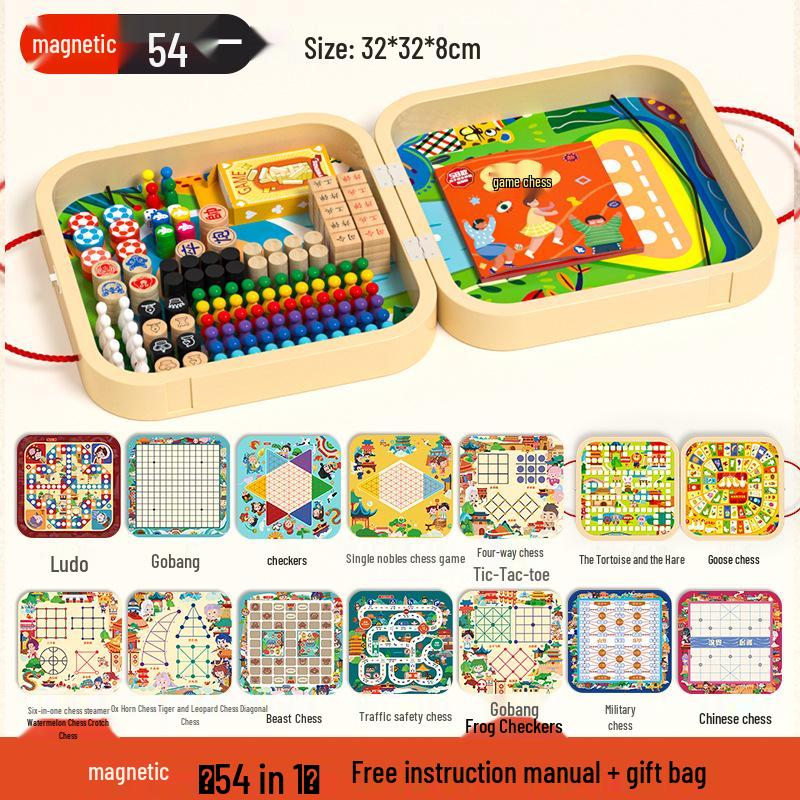 Multifunctional Wooden 7-in-1 Educational Game: Flying Chess & Checkers Set for Kids