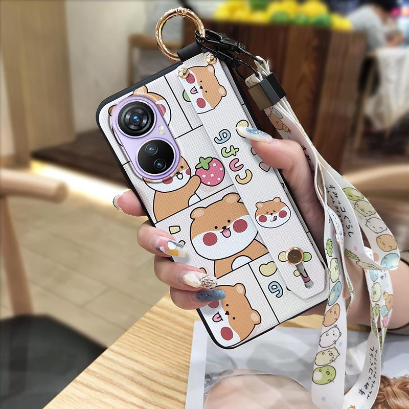 Fashion Design Kickstand Phone Case For Blackview A200 Pro Back Cover Dirt-resistant Wristband Anti-dust Cartoon Lanyard