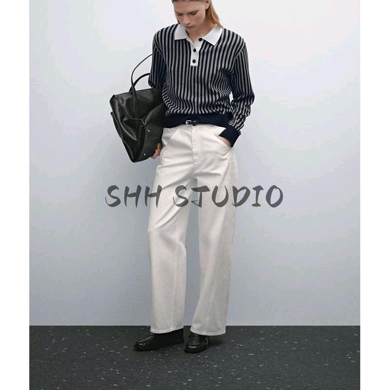 MD Women's Spring Clothing Fashionable Intellectual Commute Style Polo Shirt Collar Stripes Knitwear 5728682