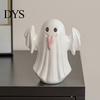 Halloween Autumn Home Accents Light Up Ceramic Ghost Figurines for Decor, Cute White Statue Vase Decor with Pink Tongue, LED Night Table Office