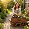 Creative Outdoor Garden Wagon Planter Decorative Metal Flower Pot with Vintage Cart Design for Planting Fresh Flowers and Green Plants